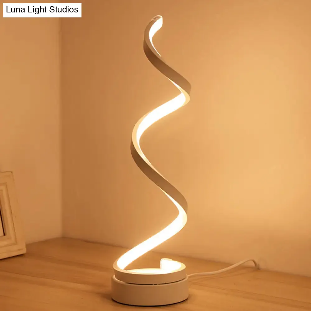 Stylish Swirl LED Table Lamp - Minimalist Acrylic Night Lighting for Bedroom in White