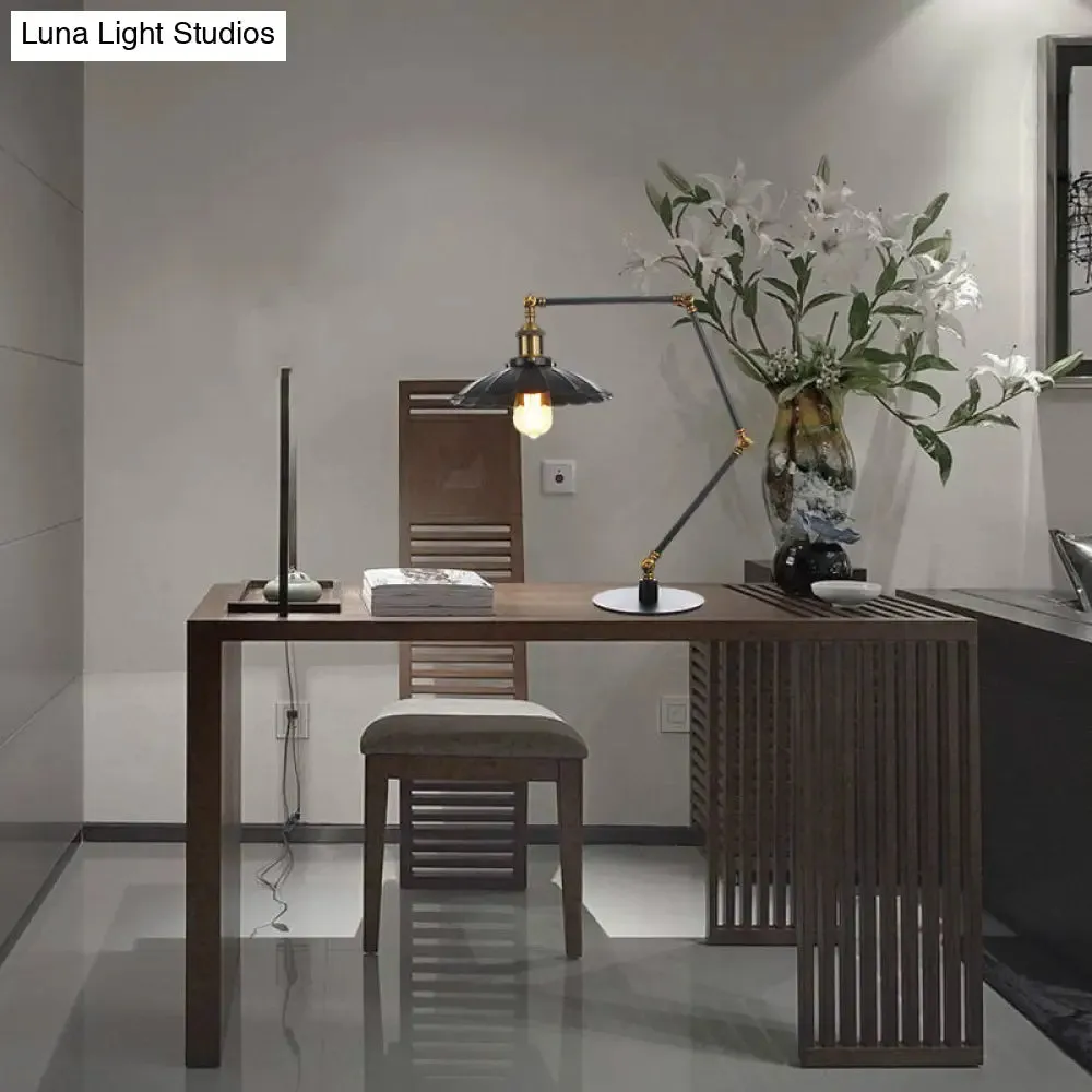 Stylish Vintage Adjustable Table Lamp with Metal Shade for Study Room - Black/Brass