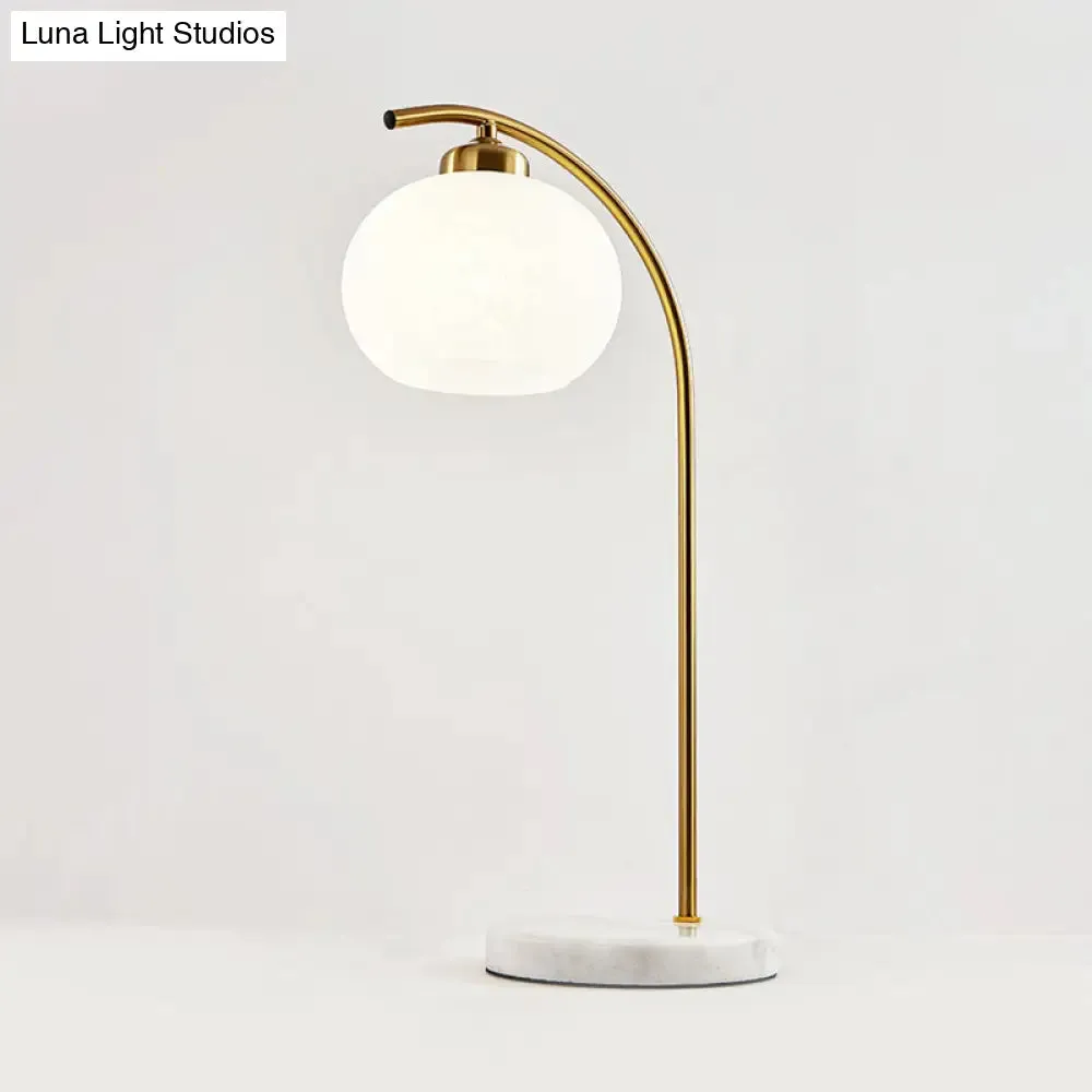 Stylish White Glass Table Lamp with Brass Finish for Study Room