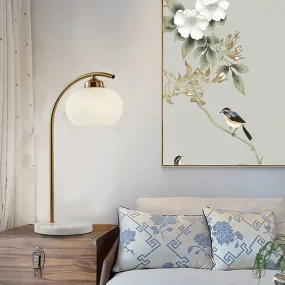 Stylish White Glass Table Lamp with Brass Finish for Study Room