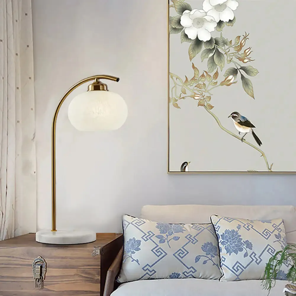 Stylish White Glass Table Lamp with Brass Finish for Study Room