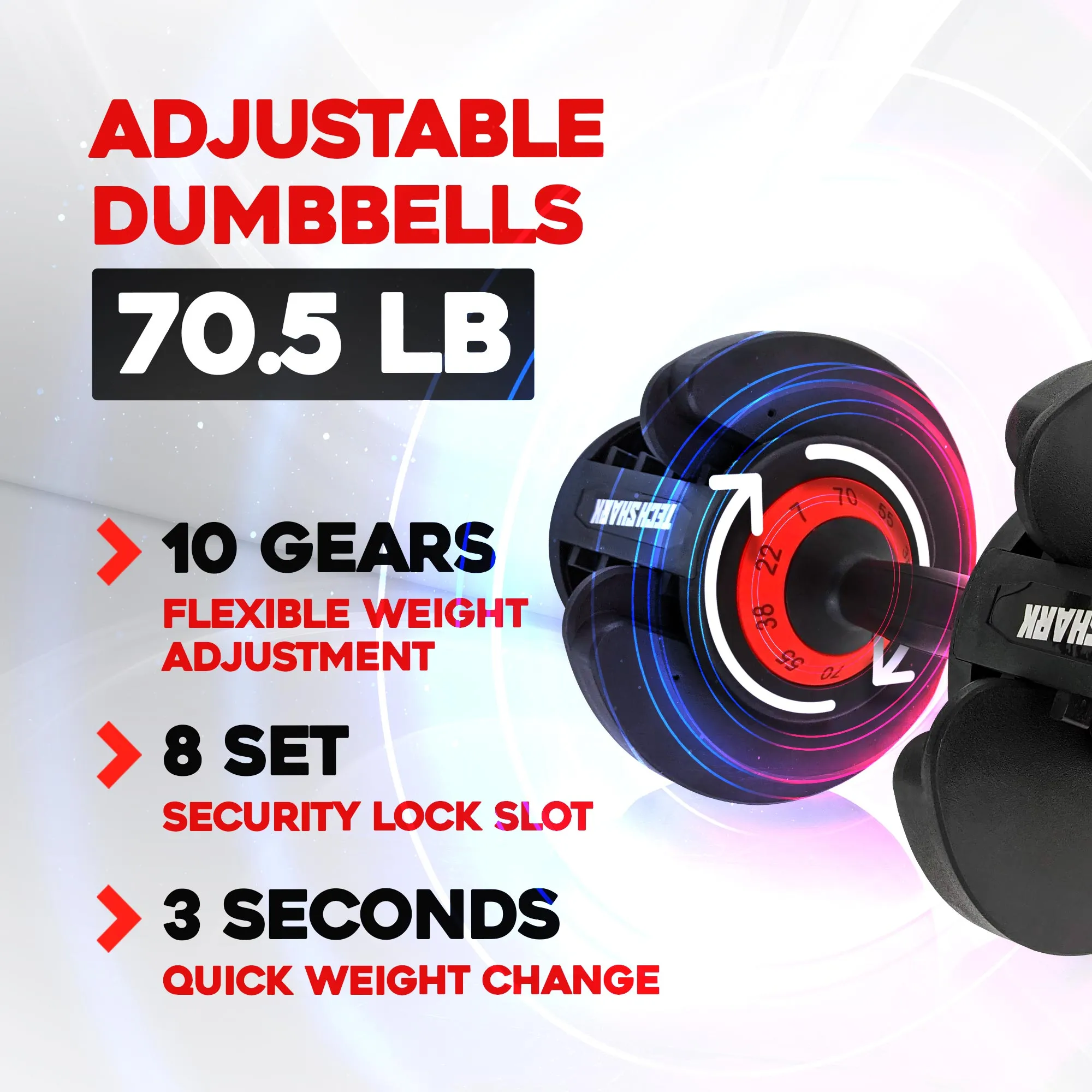 TechShark™ Twist 32 Adjustable Dumbbell 70 lbs