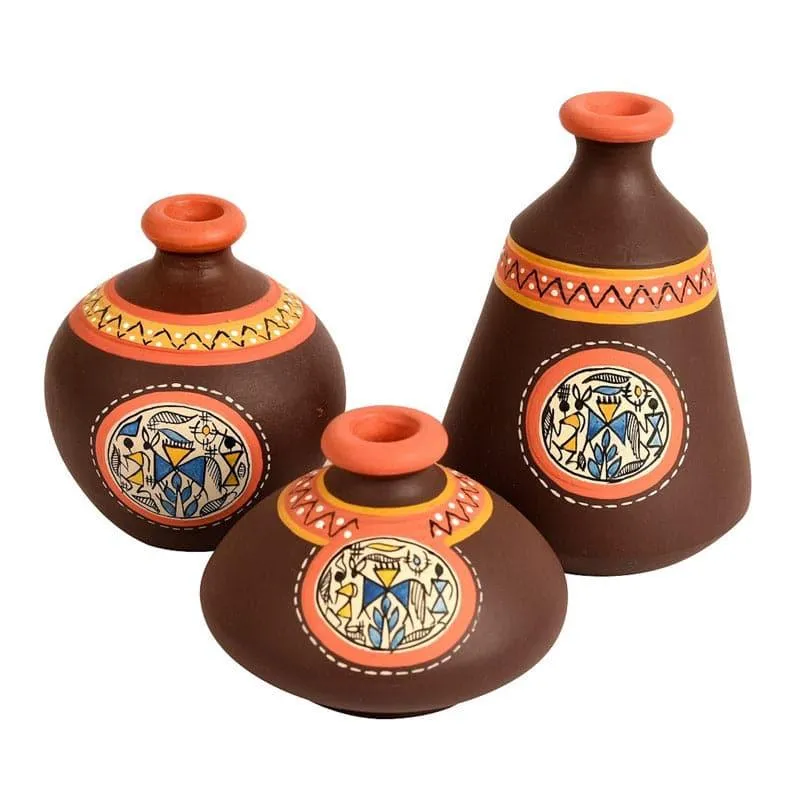 Thalissa Tribal Terracotta Vase - Set Of Three