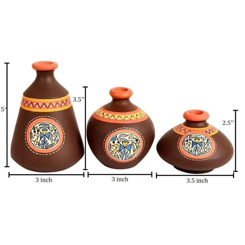 Thalissa Tribal Terracotta Vase - Set Of Three