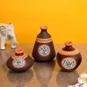 Thalissa Tribal Terracotta Vase - Set Of Three