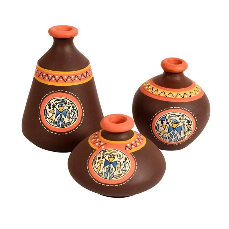 Thalissa Tribal Terracotta Vase - Set Of Three