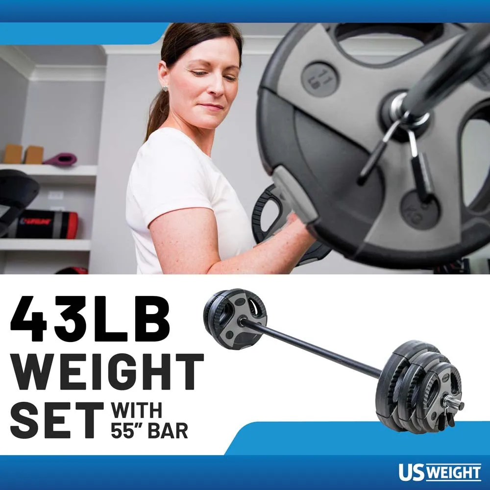 US Weight 43 LB Barbell Weight Set with 55" Adjustable Bar - Home Gym Strength Training Equipment