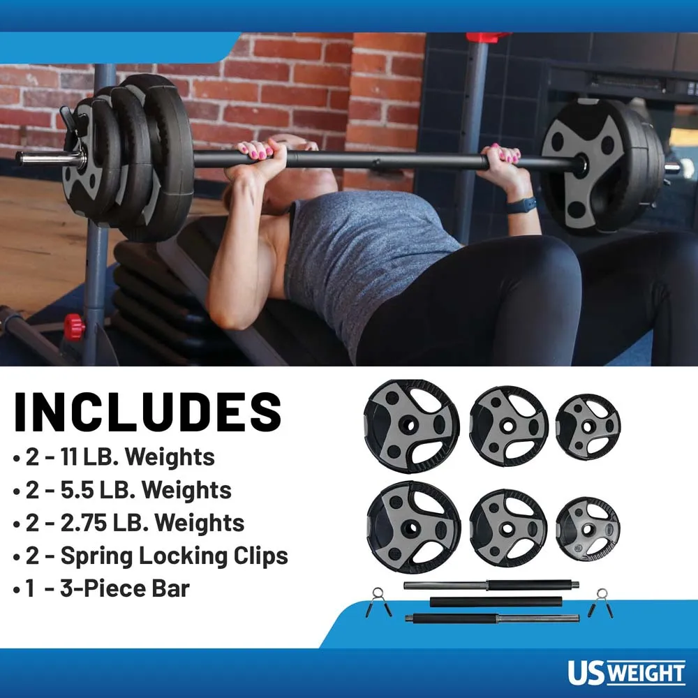 US Weight 43 LB Barbell Weight Set with 55" Adjustable Bar - Home Gym Strength Training Equipment