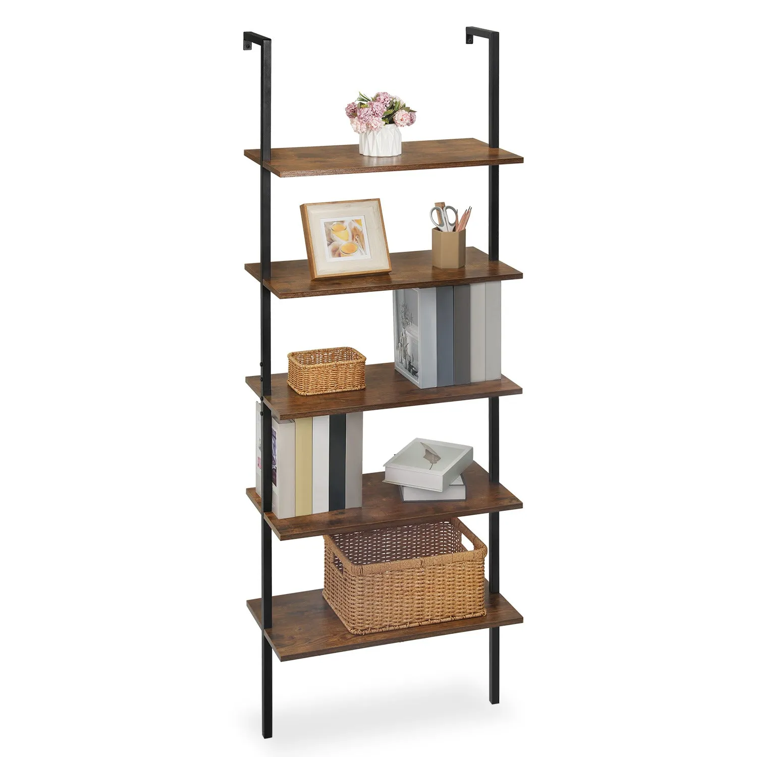 Wall Mounted Bookshelf 24"x12"x72.5" - 5 Tier