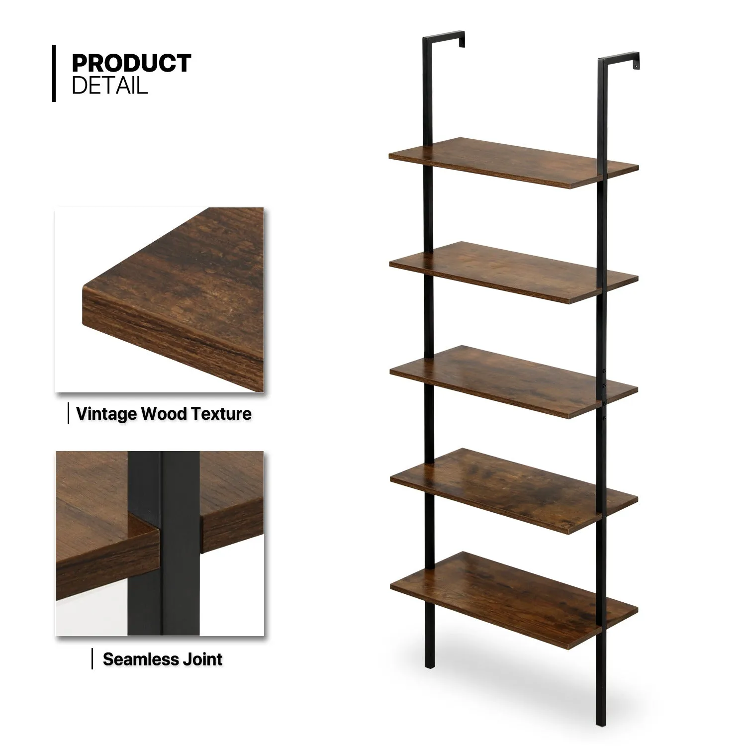 Wall Mounted Bookshelf 24"x12"x72.5" - 5 Tier