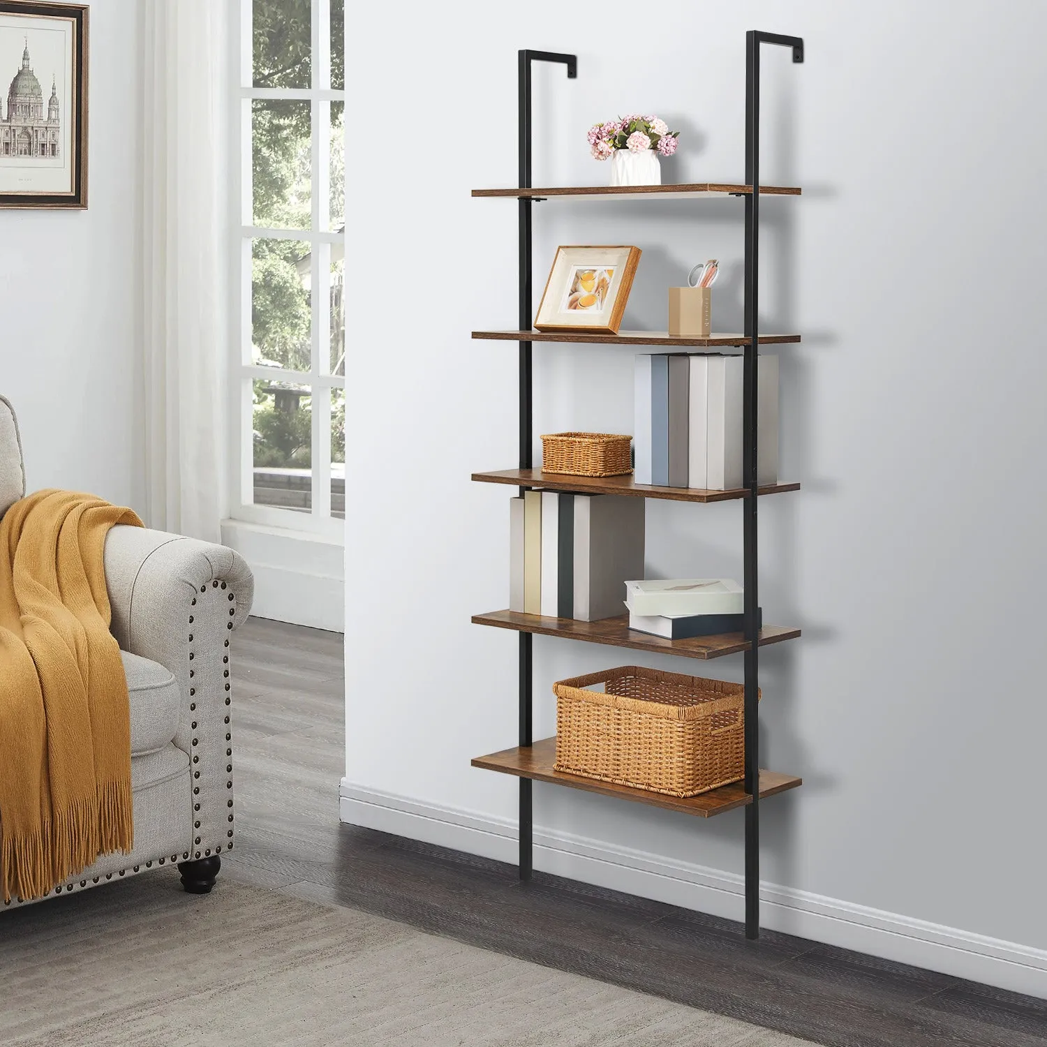 Wall Mounted Bookshelf 24"x12"x72.5" - 5 Tier