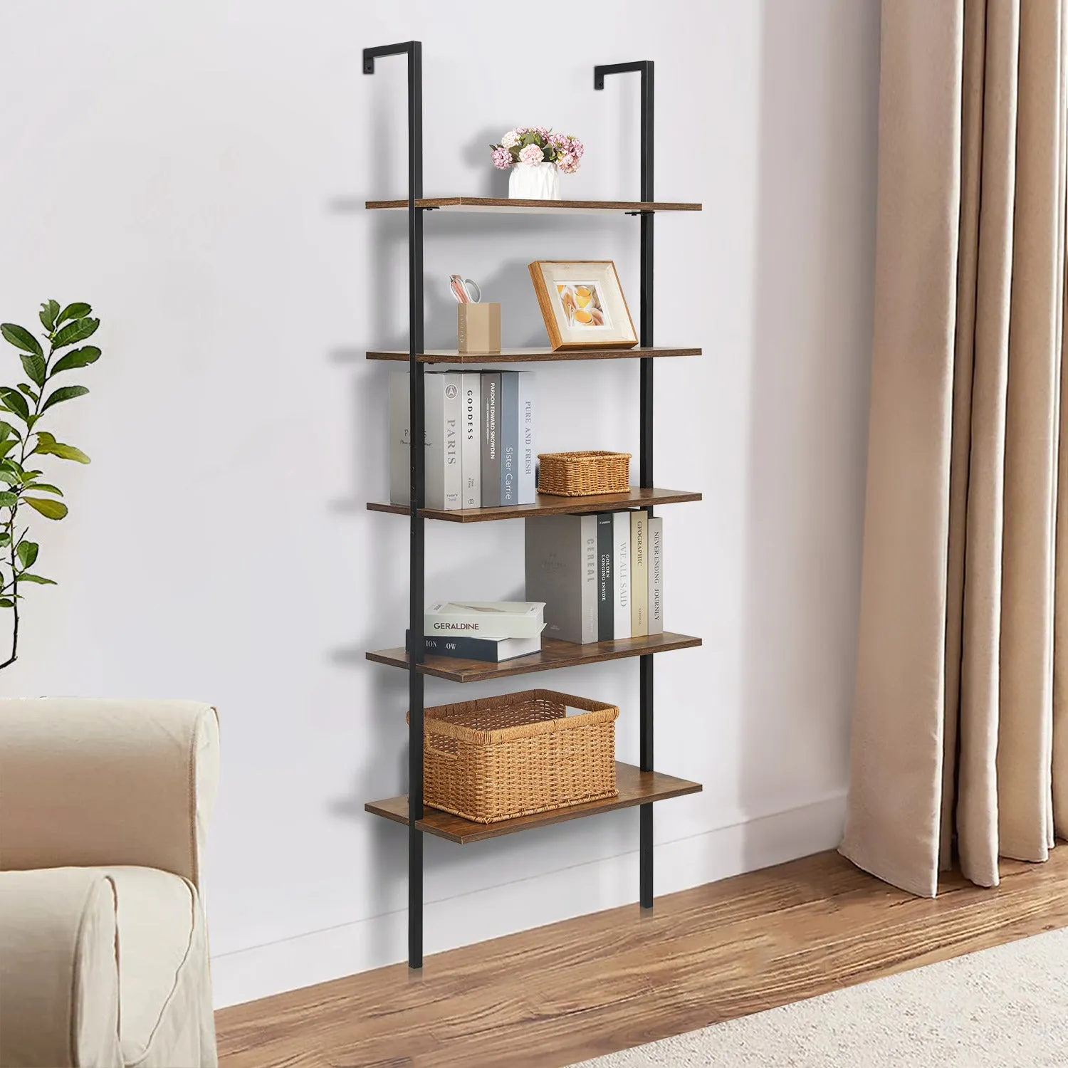 Wall Mounted Bookshelf 24"x12"x72.5" - 5 Tier