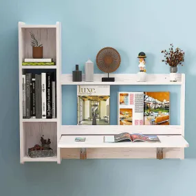 White Wall Mounted Fold Down Desk with Storage Shelf, 41.57"W 35.43"H