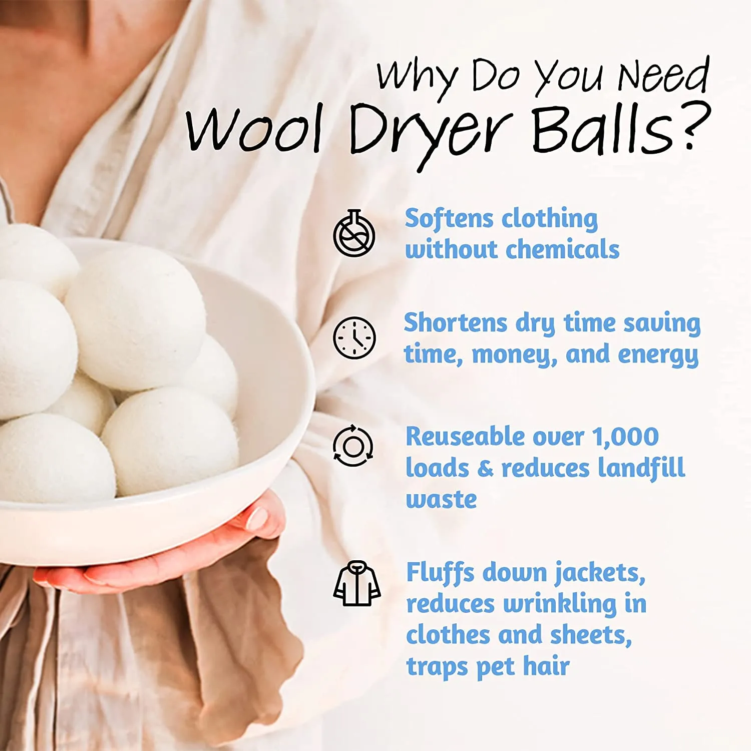 Wool Dryer Balls, 6 Pack XL, Natural Fabric Softener, Award-Winning, Replaces Dryer Sheets, Reusable