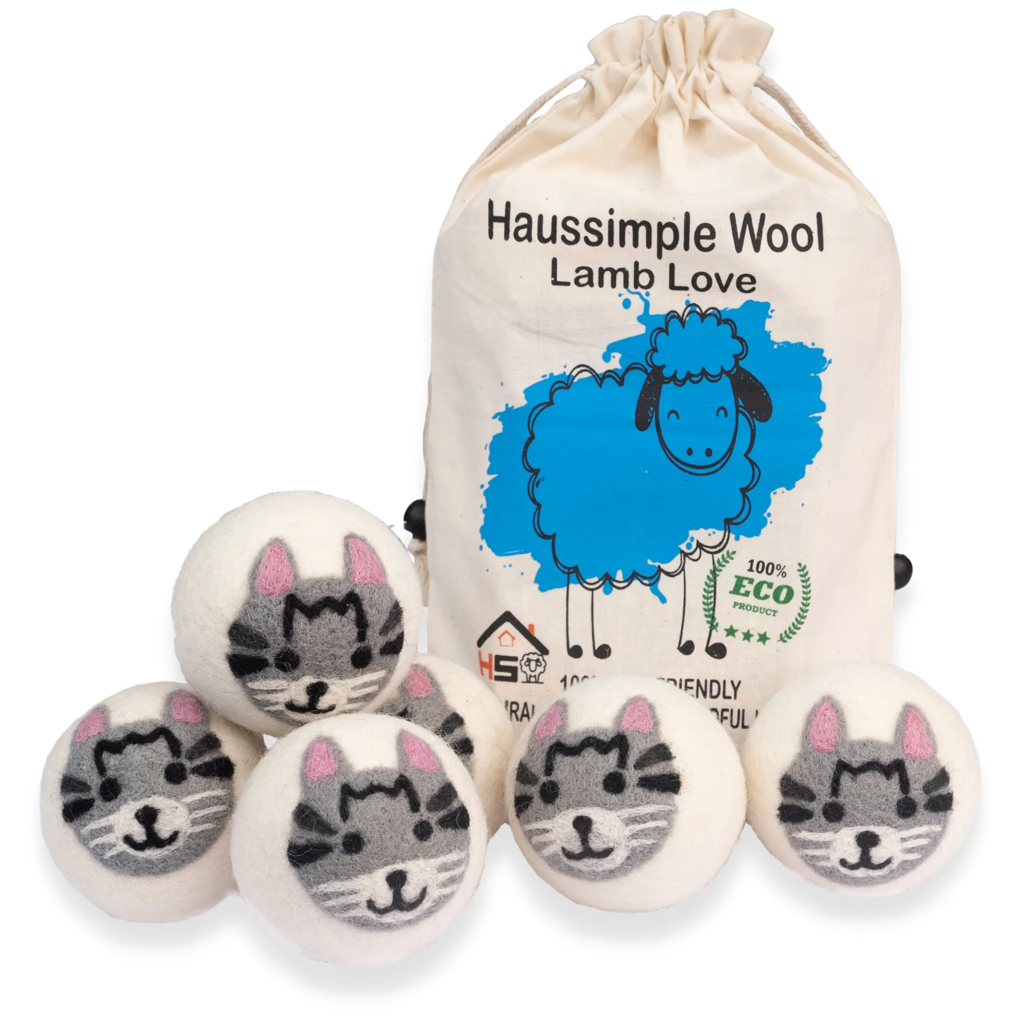 Wool Dryer Balls XL Organic Laundry Fabric Softener 6-Pack