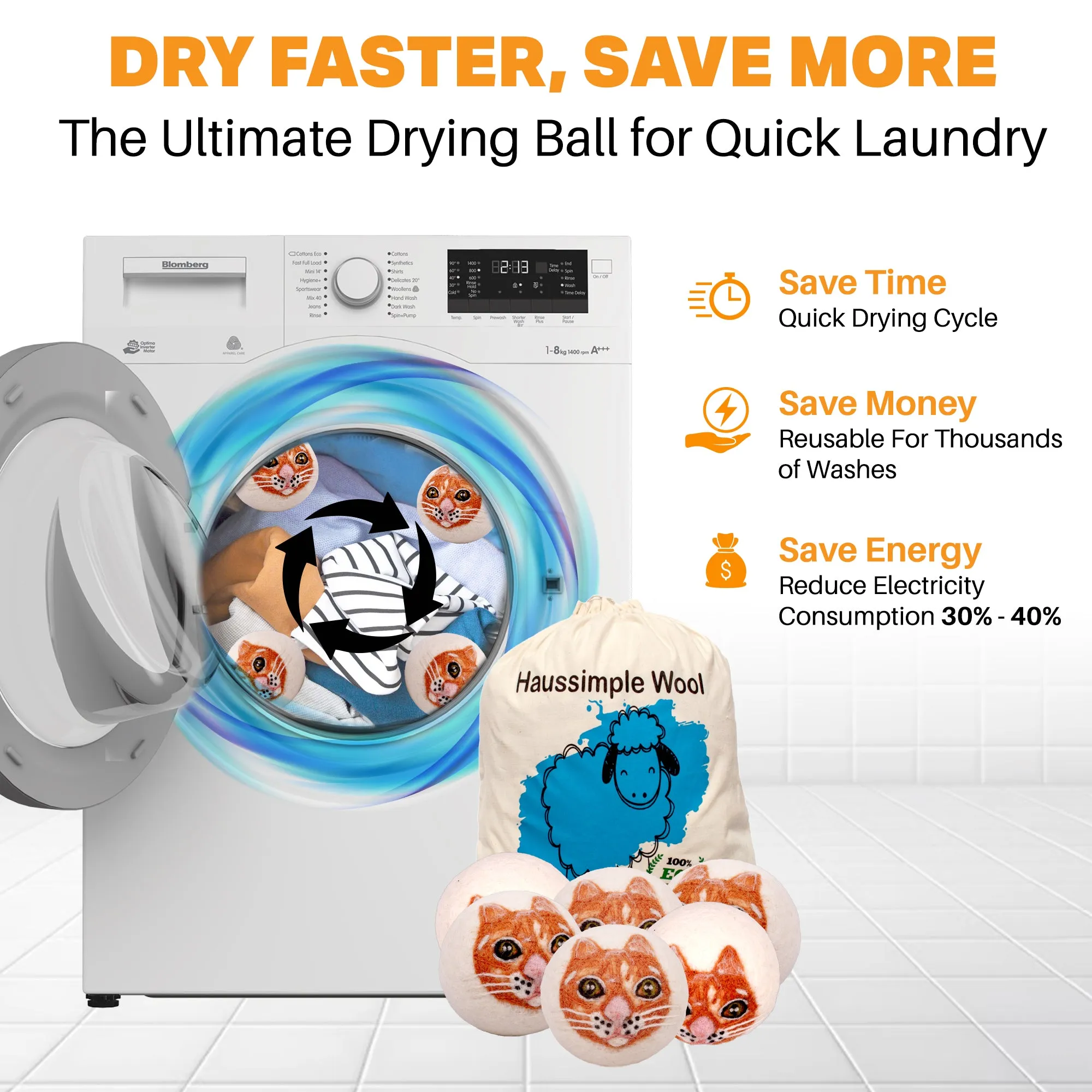 Wool Dryer Balls XL Organic Laundry Fabric Softener 6-Pack