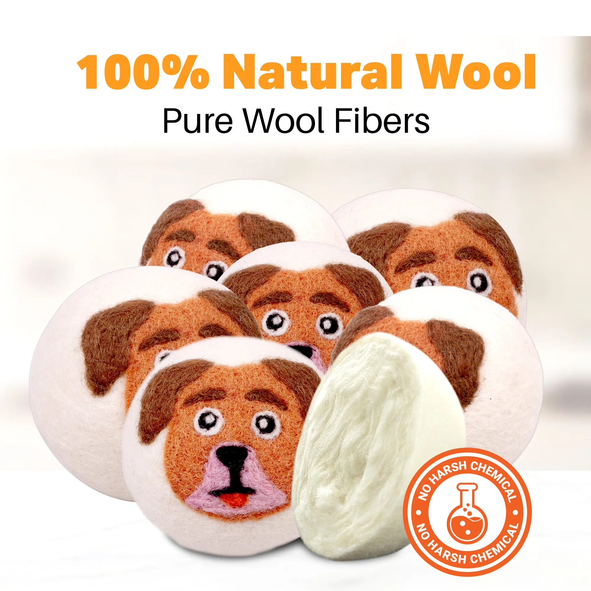 Wool Dryer Balls XL Organic Laundry Fabric Softener 6-Pack