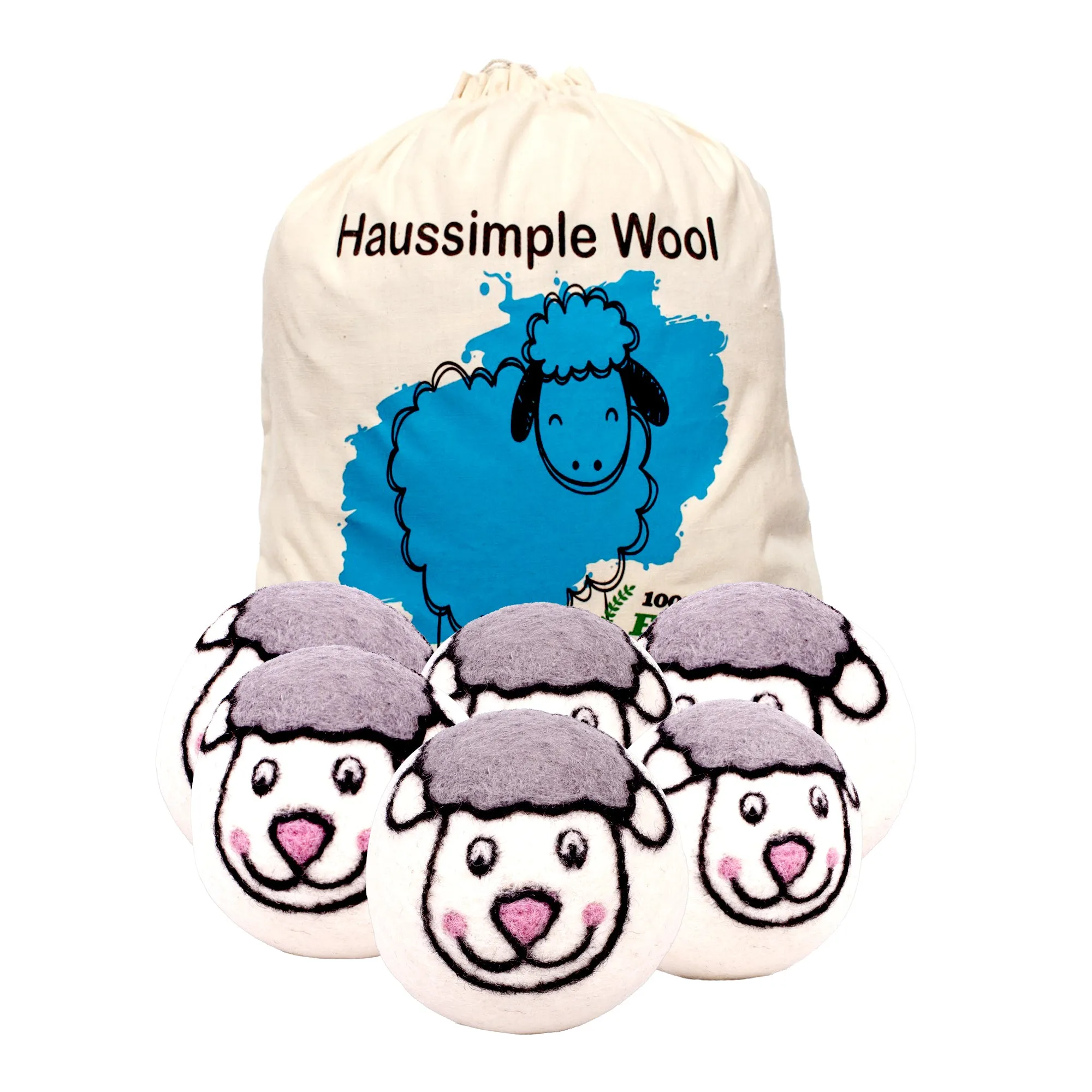 Wool Dryer Balls XL Organic Laundry Fabric Softener 6-Pack